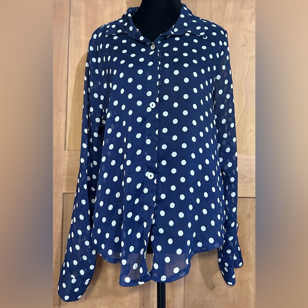 About A Girl Navy Polka Dot Blouse - Picture 1 of 4
